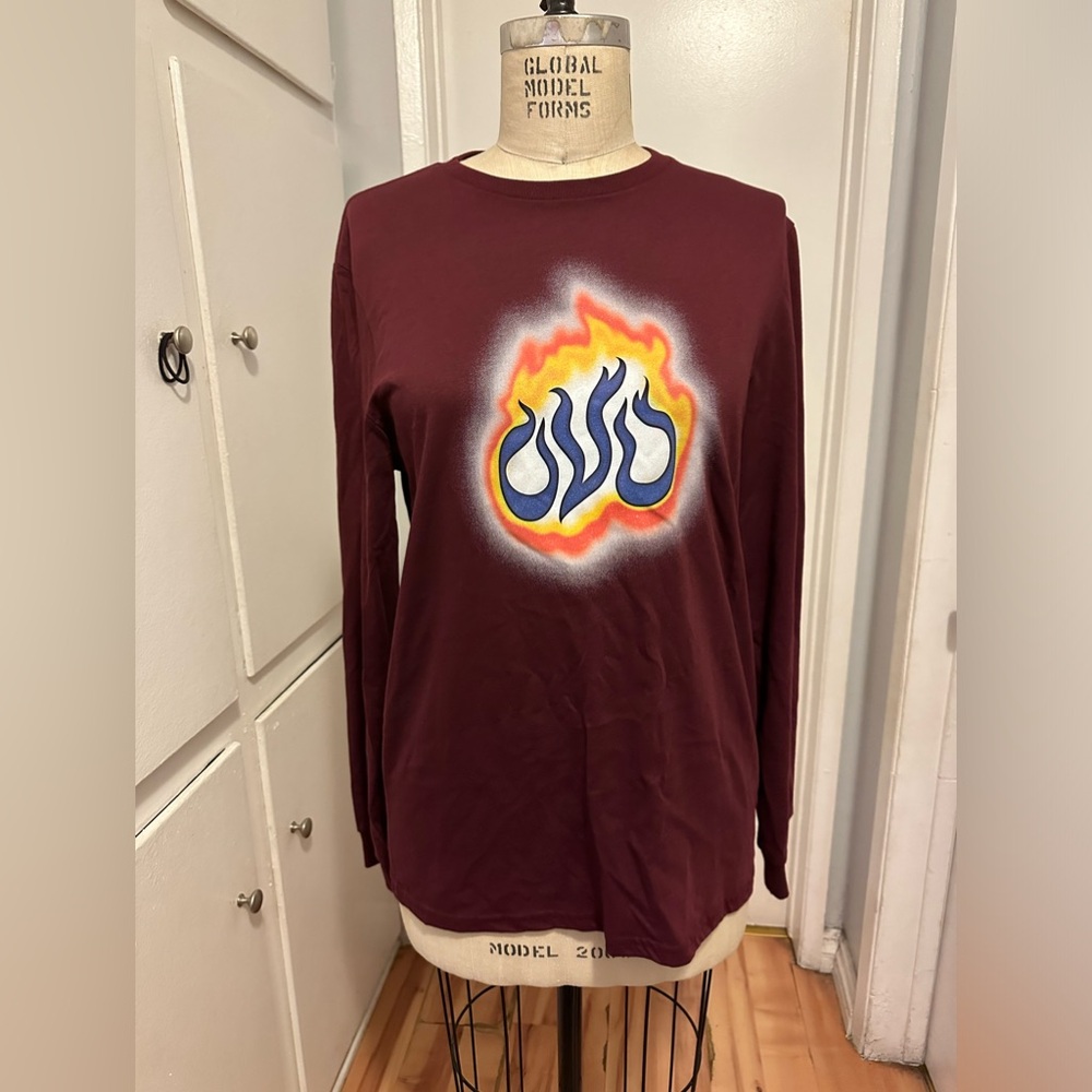 Drake’s October Very Own OVO flame Long sleeve Burgundy Shirt Size Large